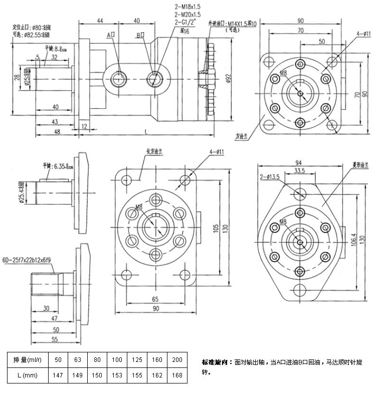 BM1擺線液壓馬達外形連接尺寸示意圖